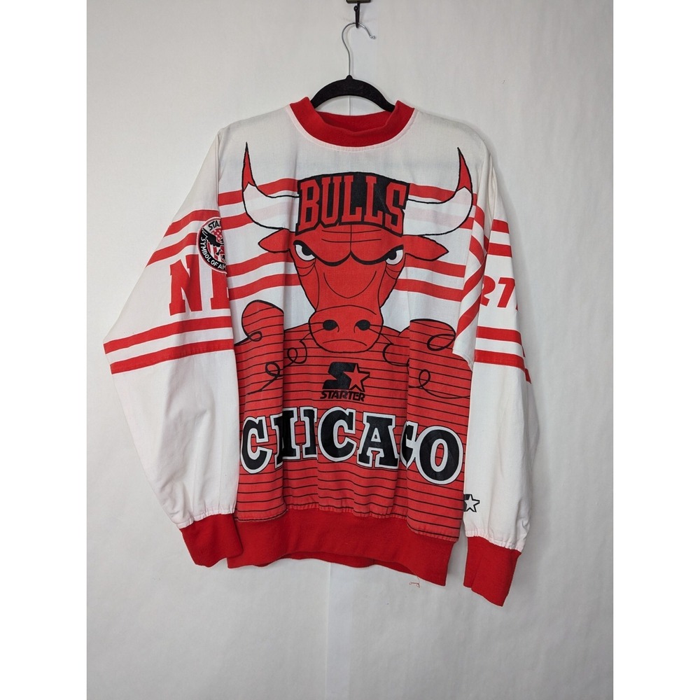 RARE Vintage Chicago Bulls AOP JORDAN Crewneck Sweatshirt Starter SZ L